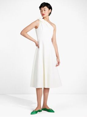 Kate Spade Twill One-Shoulder Midi Dress Ivory/Cream/Off White Sabrina Dress